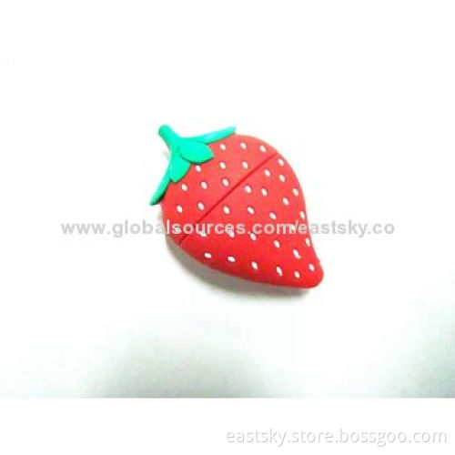 Customized strawberry-shaped USB flash drive, made of soft PVC material, OEM orders are welcomeNew